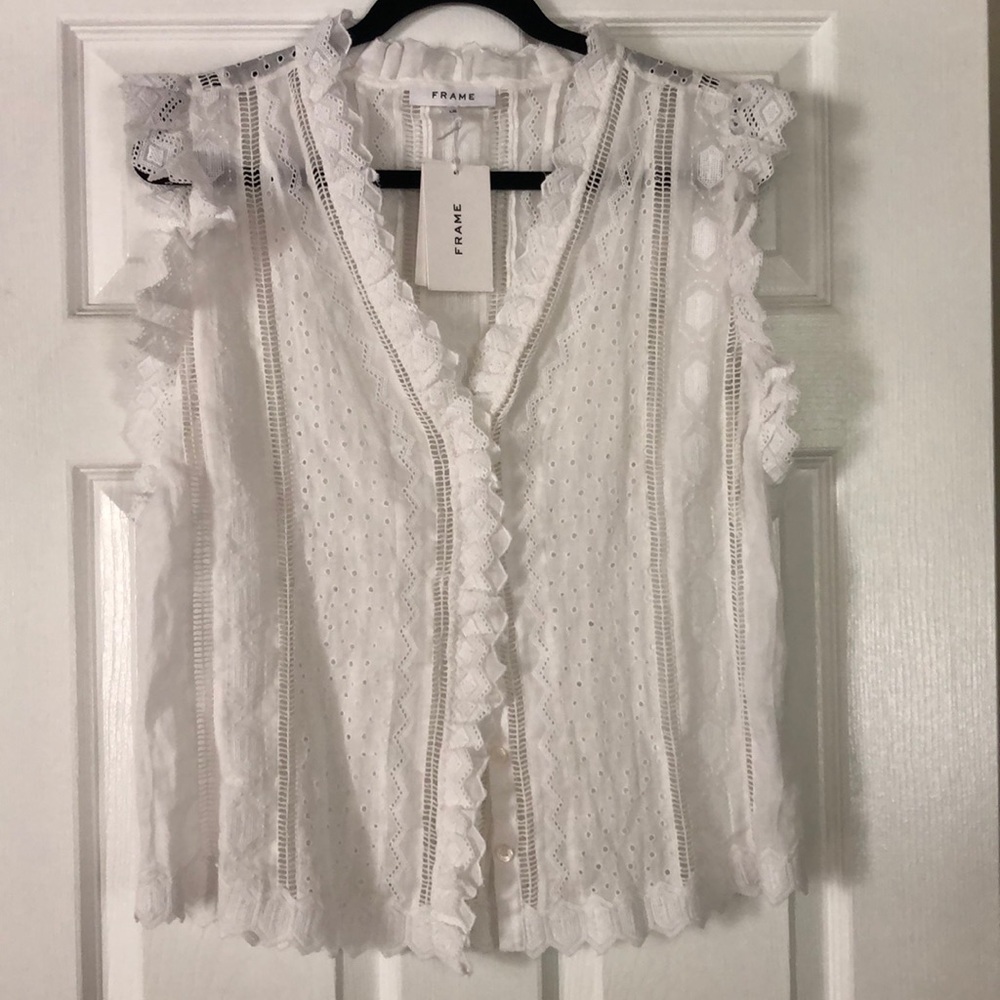 NWT- Designer Sleeveless Eyelit Peasant Top